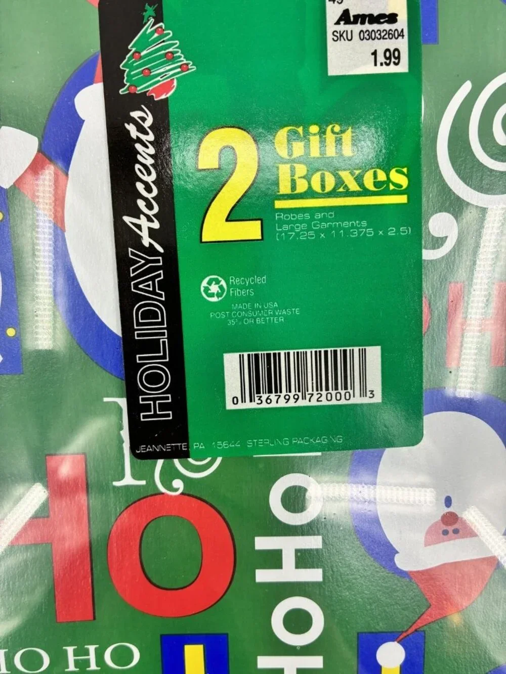 2 Vintage Holiday Accents Christmas Gift Boxes Ames Ho Ho Ho Santa Merry